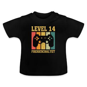 Level 14 freigeschaltet - Baby Bio-T-Shirt mit Rundhals - Schwarz - Vorne
