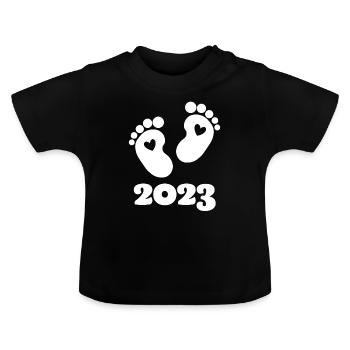 Baby 2023 Pregnancy announce baby birth - Baby Organic T-Shirt with Round Neck - black - Front