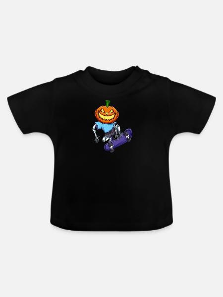 Kürbis Skelett Skater - Baby Bio-T-Shirt mit Rundhals - Schwarz