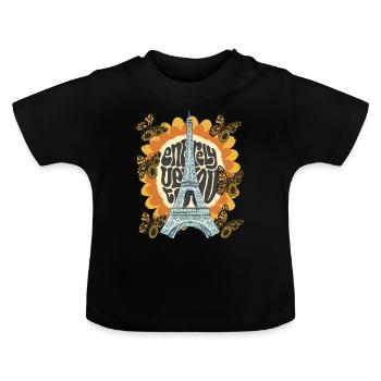 Eiffel Tower-Sunflower-Paris-Butterfly-Frenchman - Baby Organic T-Shirt with Round Neck - black - Front
