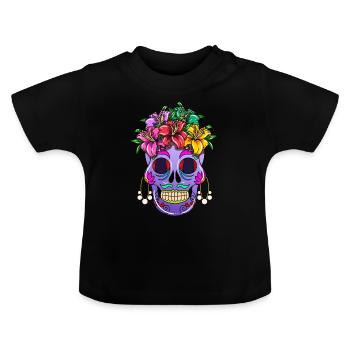 Jour du Mort Crâne Flora Ornement Fleur - T-shirt bio col rond Bébé - noir - Devant