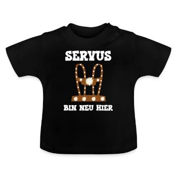 Servus bin neu hier Münchner Baby Servus Bayern - Baby Bio-T-Shirt mit Rundhals - Schwarz - Vorne