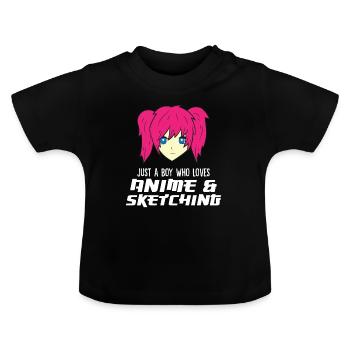 Just a Boy Who Loves Anime And Sketching Funny - Baby Organic T-Shirt with Round Neck - black - Front