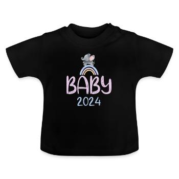 Baby 2024 Niedlicher Elefant - Baby Bio-T-Shirt mit Rundhals - Schwarz - Vorne