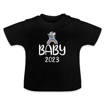 Baby 2023 Niedlicher Elefant - Baby Bio-T-Shirt mit Rundhals - Schwarz - Vorne