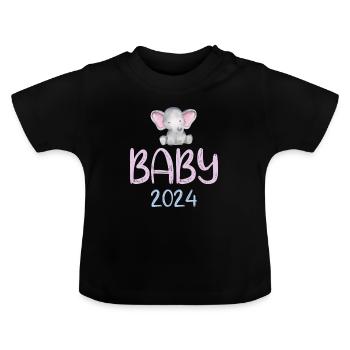 Baby 2024 Niedlicher Elefant - Baby Bio-T-Shirt mit Rundhals - Schwarz - Vorne