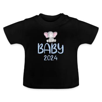 Baby 2024 Niedlicher Elefant - Baby Bio-T-Shirt mit Rundhals - Schwarz - Vorne