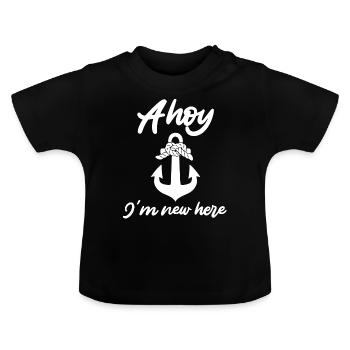 Ahoy am new here Birth Baby Hamburg anchor - Baby Organic T-Shirt with Round Neck - black - Front