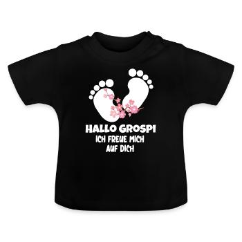 Hallo Grospi Opi Schweiz Hallo Opa Schweiz Baby - Baby Bio-T-Shirt mit Rundhals - Schwarz - Vorne
