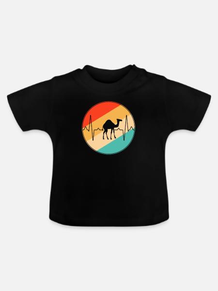 Dromedar Retro Herzschlag - Baby Bio-T-Shirt mit Rundhals - Schwarz