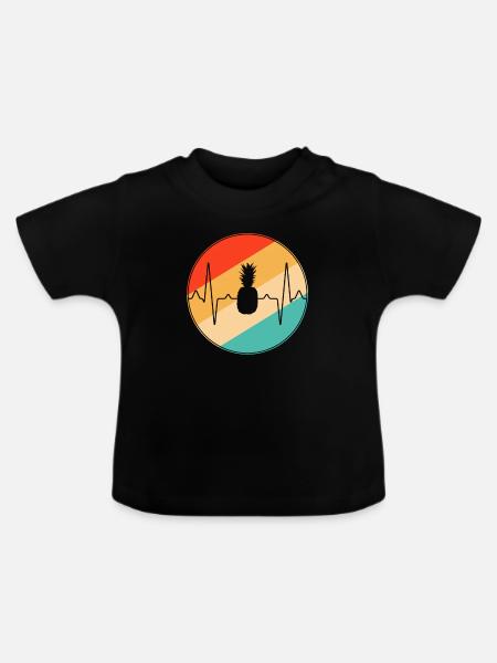 Ananas Retro Herzschlag - Baby Bio-T-Shirt mit Rundhals - Schwarz