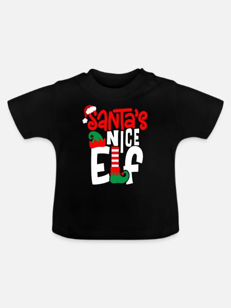Santa s Nice Elf - Baby Bio-T-Shirt mit Rundhals - Schwarz