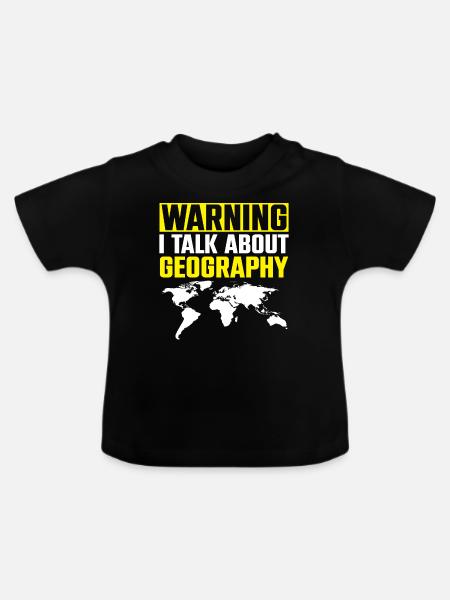 Warning I Talk About Geography Welt Weltkarte - Økologisk T-shirt til baby, rund hals - sort