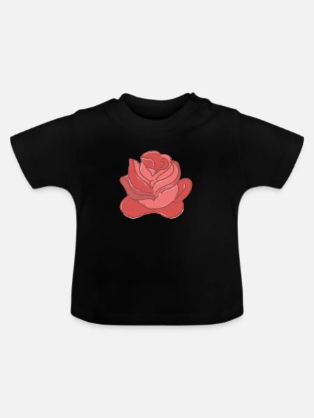 Rose Rote Rose Handgezeichnet - Baby Bio-T-Shirt mit Rundhals - Schwarz