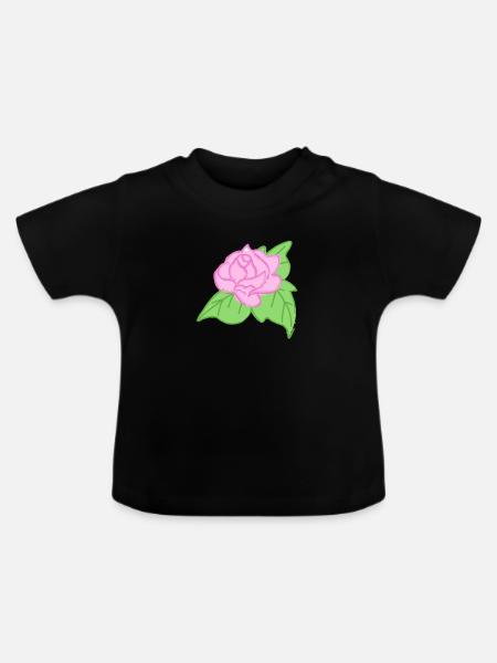 Rose Rote Rose Handgezeichnet - Baby Bio-T-Shirt mit Rundhals - Schwarz