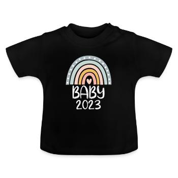 Baby 2023 - Süßer Regenbogen mit Herz - Baby Bio-T-Shirt mit Rundhals - Schwarz - Vorne