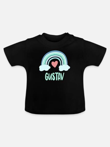 Gustav Name Regenbogen Baby - Baby Bio-T-Shirt mit Rundhals - Schwarz