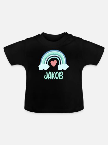Jakob Name Regenbogen Baby - Baby Bio-T-Shirt mit Rundhals - Schwarz