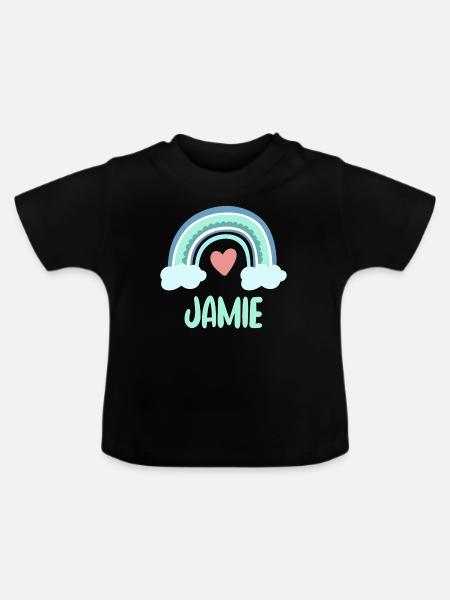 Jamie Name Regenbogen Baby - Baby Bio-T-Shirt mit Rundhals - Schwarz