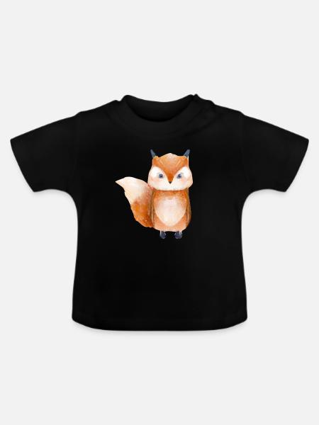 Fuchs Waldtier - Baby Bio-T-Shirt mit Rundhals - Schwarz