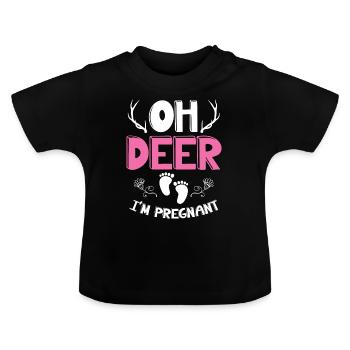 Oh Deer Im Pregnant Schwangerschaft Geburt - Baby Bio-T-Shirt mit Rundhals - Schwarz - Vorne