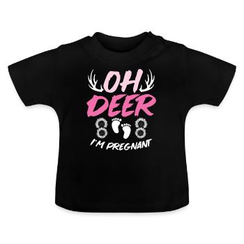 Oh Deer Im Pregnant Schwangerschaft Geburt - Baby Bio-T-Shirt mit Rundhals - Schwarz - Vorne