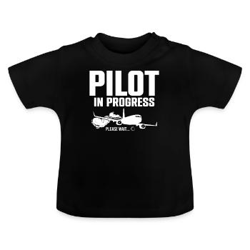 Pilot In Progress Please Wait Loading Plane - Baby Organic T-Shirt with Round Neck - black - Front