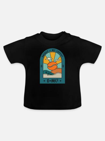 Energie = my coffee - E = MC - Baby Bio-T-Shirt mit Rundhals - Schwarz
