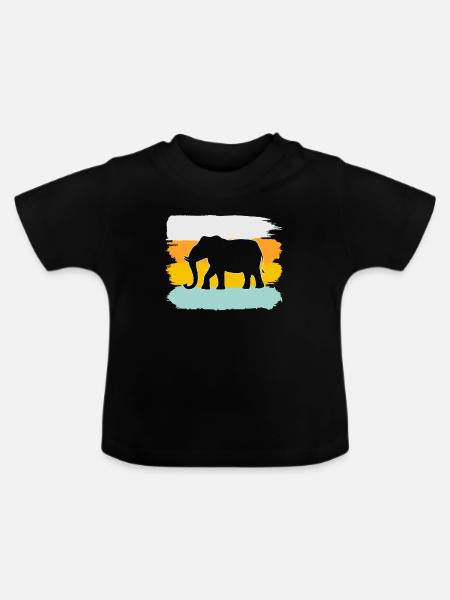 Elefant Retro - Baby Bio-T-Shirt mit Rundhals - Schwarz