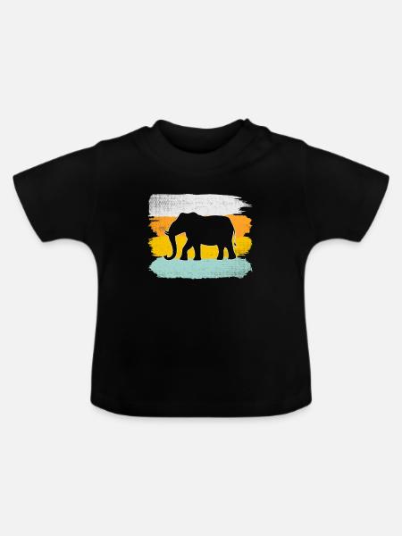 Elefant Retro - Baby Bio-T-Shirt mit Rundhals - Schwarz