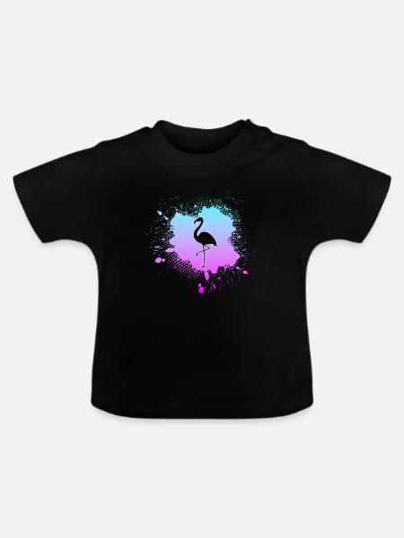 Flamingo - Baby Bio-T-Shirt mit Rundhals - Schwarz