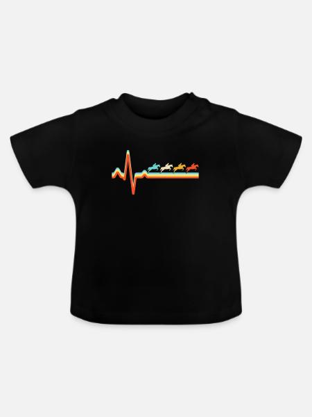 Pferd Retro Herzschlag - Baby Bio-T-Shirt mit Rundhals - Schwarz