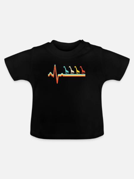 Giraffe Retro Herzschlag - Baby Bio-T-Shirt mit Rundhals - Schwarz