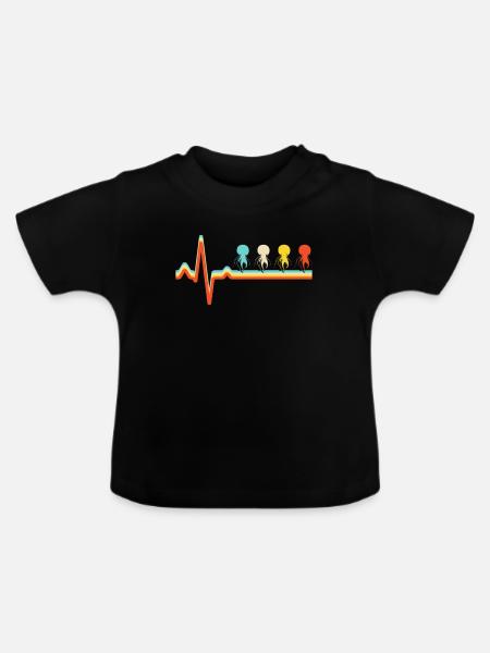 Qualle Retro Herzschlag - Baby Bio-T-Shirt mit Rundhals - Schwarz