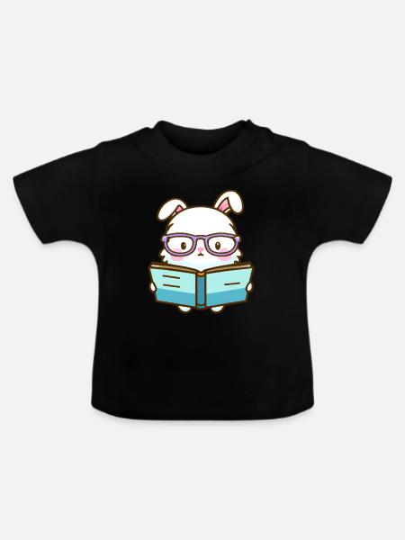 Bücherwurm-Hase - Baby Bio-T-Shirt mit Rundhals - Schwarz