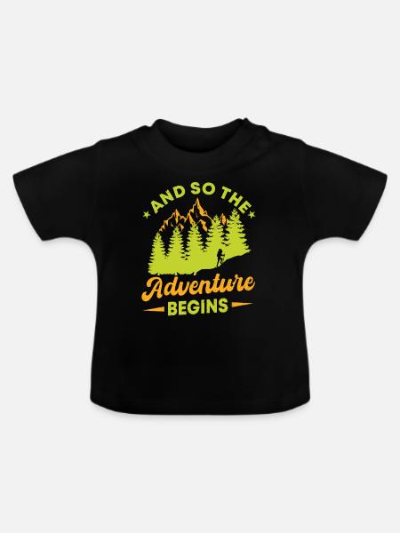 Und So Beginnt Das Abenteuer - Baby Bio-T-Shirt mit Rundhals - Schwarz