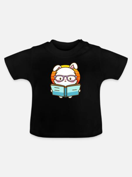 Bücherwurm-Hase - Baby Bio-T-Shirt mit Rundhals - Schwarz