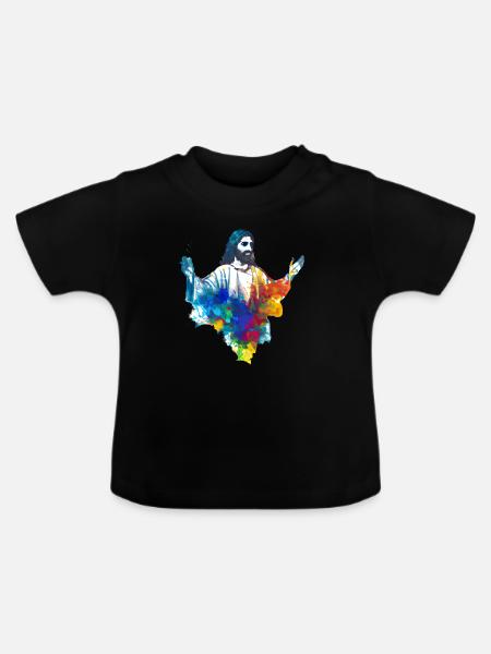 Farbenfroher Jesus - Baby Bio-T-Shirt mit Rundhals - Schwarz