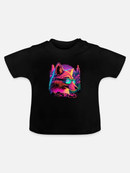 Retro Futuristic Synthwave Fox - Baby Bio-T-Shirt mit Rundhals - Schwarz