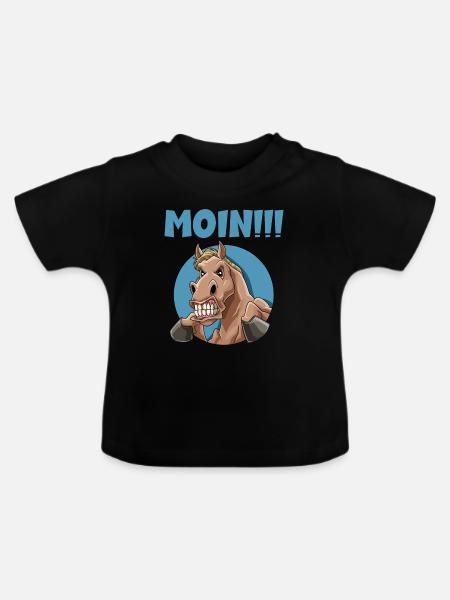 Pferd sagt wütend Moin - Baby Bio-T-Shirt mit Rundhals - Schwarz