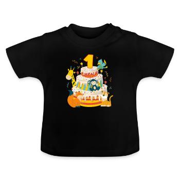1st Birthday Cake Animals Party Gift 1 Year Old - Baby Bio-T-Shirt mit Rundhals - Schwarz - Vorne