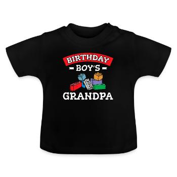 Birthday boy Grandpa building blocks - Baby Organic T-Shirt with Round Neck - black - Front