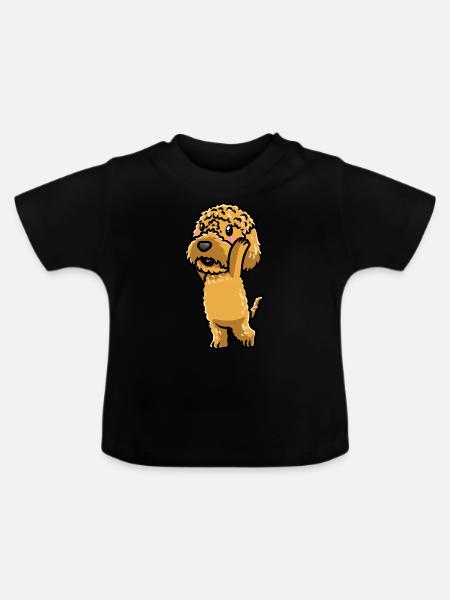 Kawaii Cockapoo Hund Emoticon - Baby Bio-T-Shirt mit Rundhals - Schwarz