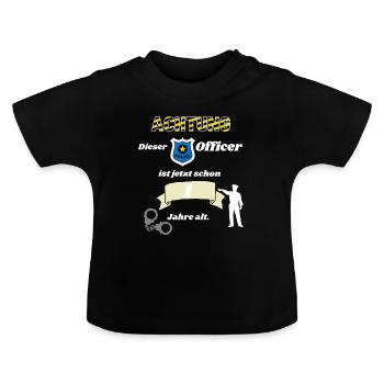 Polizei - 1. Geburtstag, für alle Polizeifans - Baby Bio-T-Shirt mit Rundhals - Schwarz - Vorne