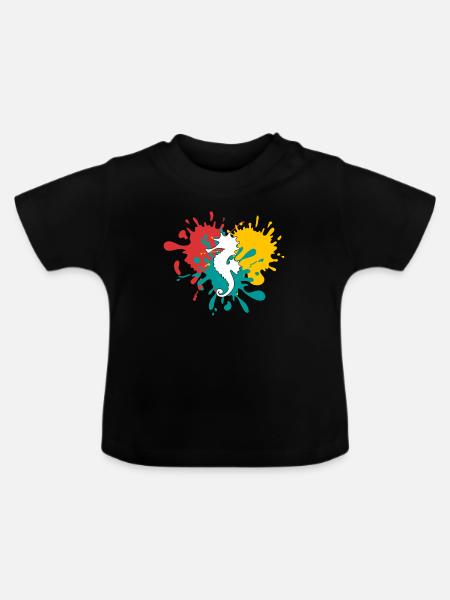 Seepferdchen - Baby Bio-T-Shirt mit Rundhals - Schwarz