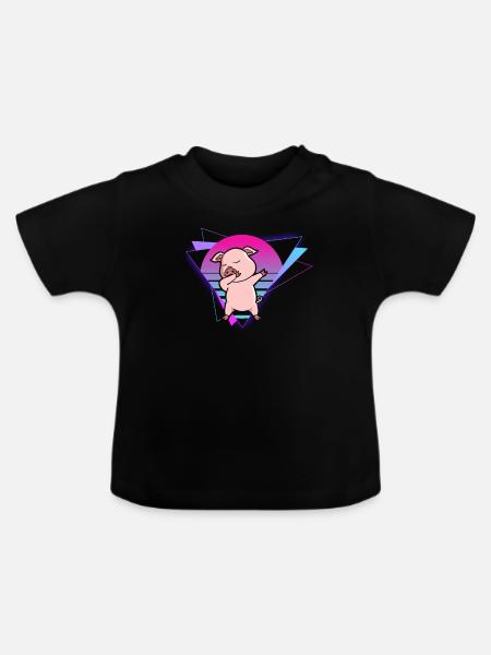 Vaporwave Pig - Baby Bio-T-Shirt mit Rundhals - Schwarz