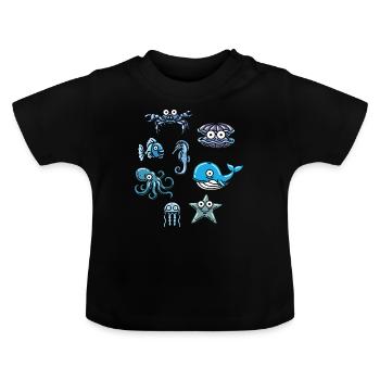Wassertier Ozean Leben Meerestier - Baby Bio-T-Shirt mit Rundhals - Schwarz - Vorne