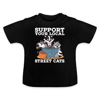 Support Your Local Street Cats Waschbär Opossum - Baby Bio-T-Shirt mit Rundhals - Schwarz - Vorne