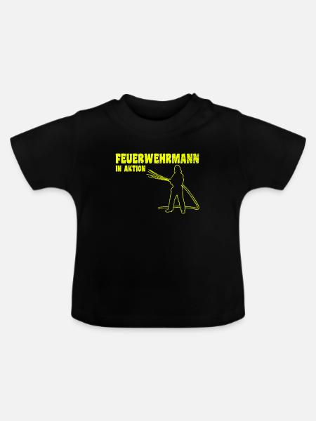 Feuerwehrmann in Aktion - Baby Bio-T-Shirt mit Rundhals - Schwarz