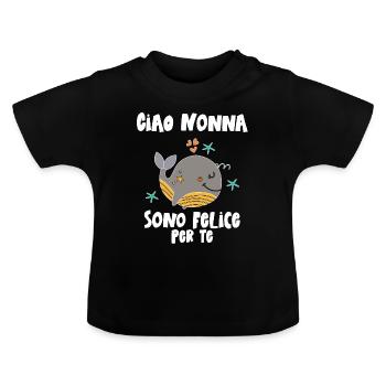 Hallo Oma ich freue mich auf dich du wirst Oma - Baby Bio-T-Shirt mit Rundhals - Schwarz - Vorne